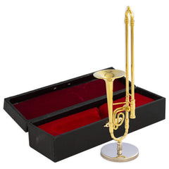 Decorative Metallic Miniature - Slide Trombon With Metallic Support & Case