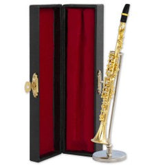 Decorative Miniature Metallic -  Clarinet  With Metallic Support & Case