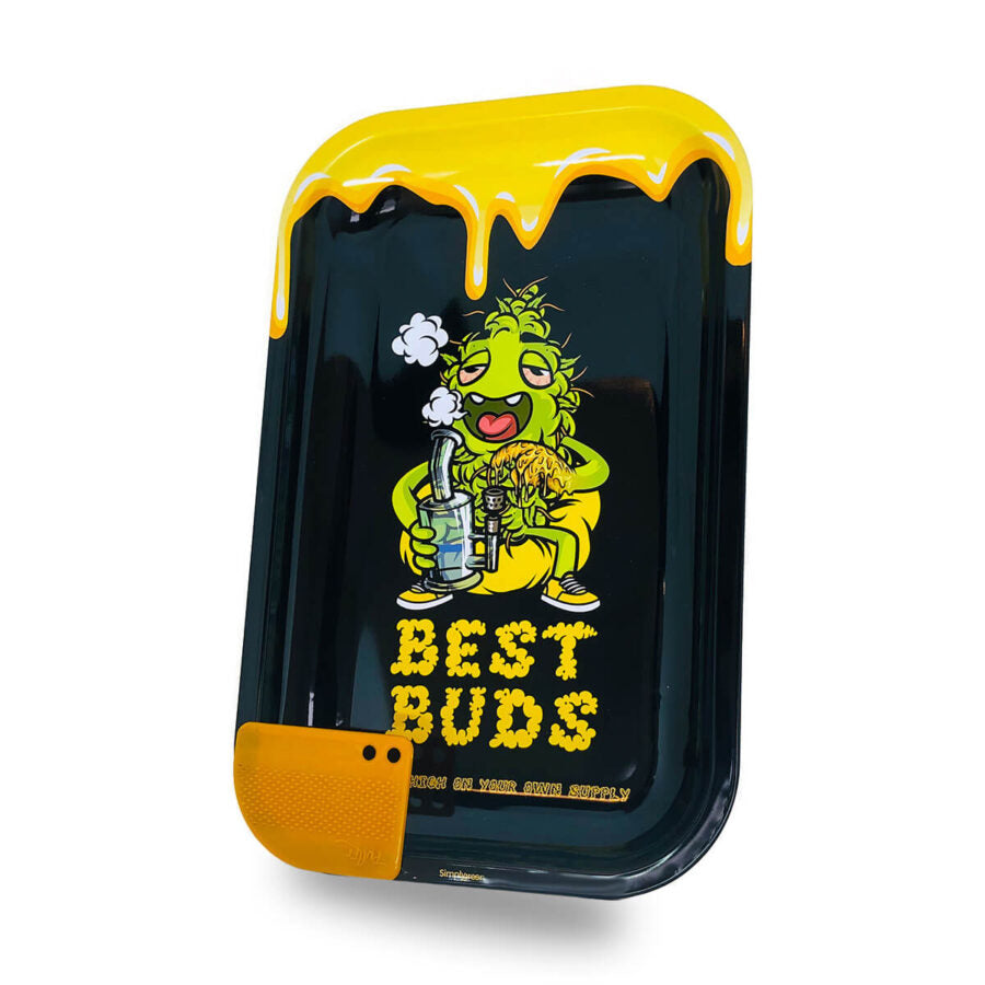 BEST BUDS  - LARGE METAL ROLLING TRAY WITH MAGNETIC GRINDER CARD
