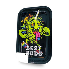 Best Buds  Large Metal Rolling Tray with Magnetic Grinder Card